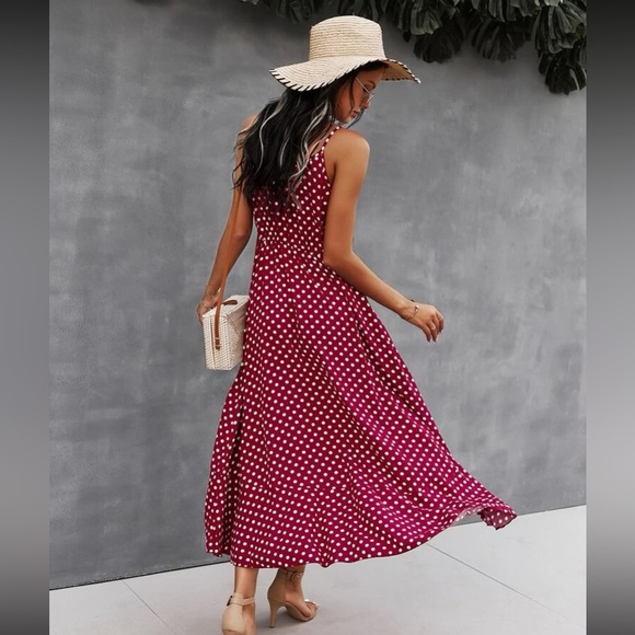 Boho polka dots print button detail drawstring waist cami dress - Picture 16 of 16